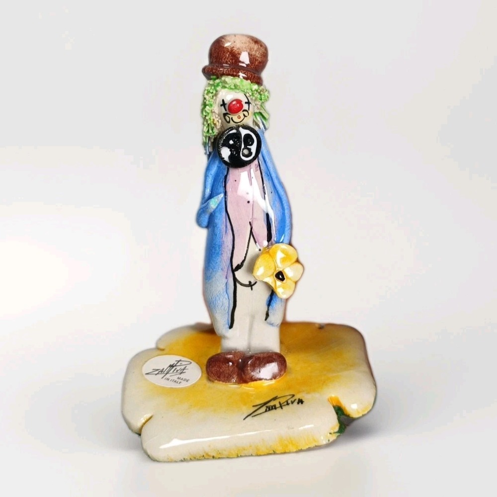 Zampiva Clown Figurine Spaghetti Hair Hand Made Hand Painted Italy Signed 3"